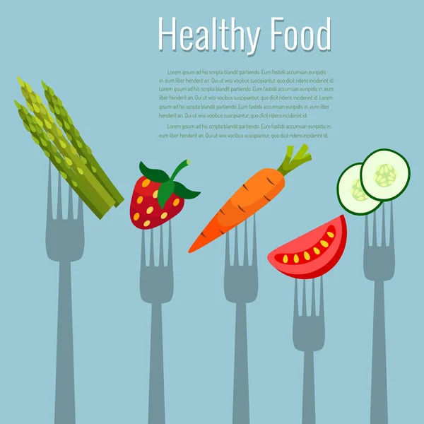 Groenten Fruit Vorken Gezonde Voeding Vectorillustratie — Stockfoto