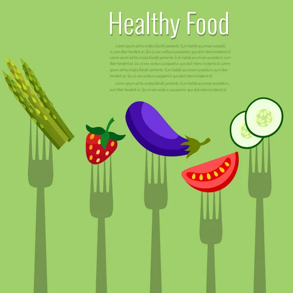 野菜や果物フォーク 健康食品のベクトル図 — ストック写真