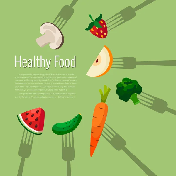 Sebze Meyve Çatal Üzerinde Sağlıklı Gıda Vektör Çizim — Stok fotoğraf