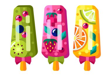 Meyveli dondurma vektör çizimi. Düz tasarım