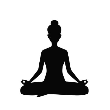 Lotus pozisyonunda oturmuş meditasyon yapan bir kadın. Yoga kız vektör illüstrasyonu.