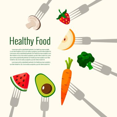 Çatal vektör illüstrasyonunda meyve ve sebzeler