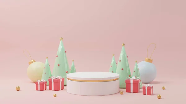 Pastell Jul Bakgrund Med Dekoration Träd Gåva Och Boll God — Stockfoto