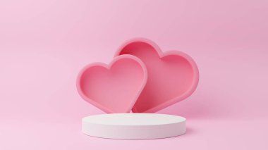 Pembe arka planda pembe kalp ikonu. Üç boyutlu çizim. Sevgililer günün kutlu olsun..