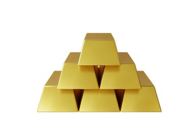 Golden ingots isolated background. 3D render