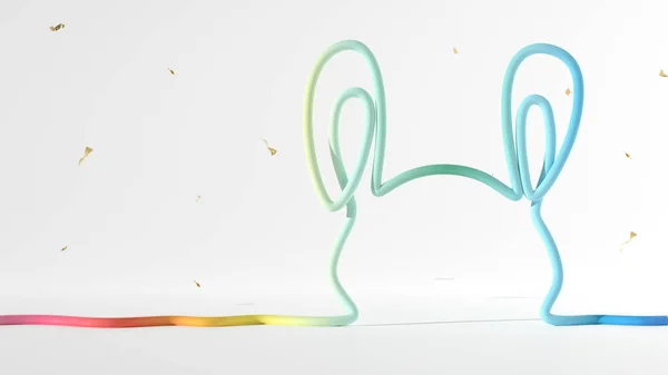 Bunny line art Rainbow. Happy Easter concept. 3D Render.