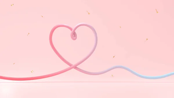 Srdce Linka Růžovém Pozadí Šťastný Valentýna Koncept Vykreslení — Stock fotografie