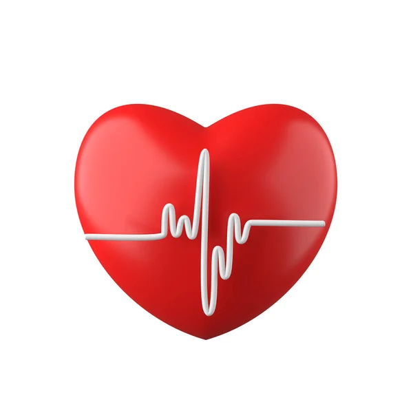Rotes Herz Mit Weißem Pulsliniensymbol Render — Stockfoto