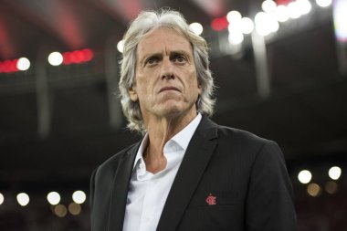 RIO DE JANEIRO, BRAZIL - 21 Ağustos 2023: Flamengo, Libertadores Kupası 2019 'da Maracana Stadyumu' na karşı. Jorge Jesus, Flamengo koçu. 