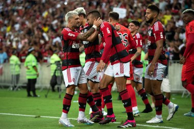 Rio de Janeiro (RJ), 13.03.2023 - Flamengo x Vasco - Fabrcio Bruno 'nun Flamengo' dan attığı golü kutluyor. Flamengo x Vasco arasındaki maç, Maracan Carioca Şampiyonası 'nın ilk maçı..