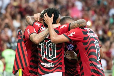 Rio de Janeiro (RJ), 15.01.2023 - Flamengo 'da Gabigol' un golünün kutlanması. Flamengo x Portuguesa-RJ arasındaki maç, Maracan Carioca Şampiyonası 'nın ilk turu için geçerli..