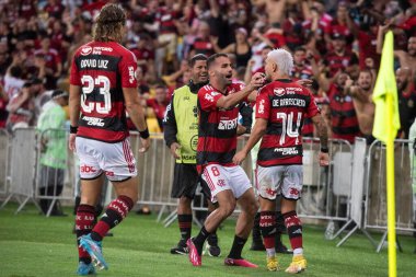 Rio de Janeiro (RJ), 28.02.2023 - Flamengo x Independiente Del Valle - Arrascaeta do Flamengo 'nun gol kutlaması. Maracan 'daki Recopa Sudamericana finalinin ikinci ayağı.
