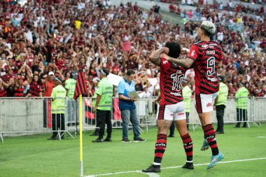 Rio de Janeiro (RJ), 15.01.2023 - Flamengo 'dan Gabigol' un gol kutlaması. Flamengo x Portuguesa-RJ arasındaki maç, Maracan Carioca Şampiyonası 'nın ilk turu için geçerli..