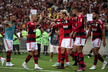 Rio de Janeiro (RJ), 13.03.2023 - Flamengo x Vasco - Fabrcio Bruno 'nun Flamengo' dan attığı golü kutluyor. Flamengo x Vasco arasındaki maç, Maracan Carioca Şampiyonası 'nın ilk maçı..