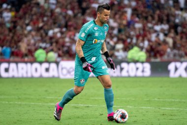 RIO DE JANEIRO, BRAZİL - 10 Nisan 2023: Maracana Stadyumu 'ndaki Fluminense x Flamengo. Şampiyonanın ikinci maçı..