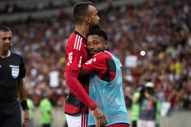 Rio de Janeiro (RJ), 13.03.2023 - Flamengo x Vasco - Fabrcio Bruno 'nun Flamengo' dan attığı golü kutluyor. Flamengo x Vasco arasındaki maç, Maracan Carioca Şampiyonası 'nın ilk maçı..