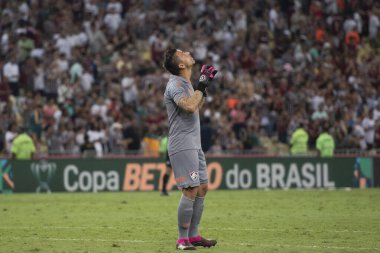 Rio de Janeiro (RJ), 12.04.2023 - Fluminense vs. Paysandu. Fabio Fluminense yap. Maracan 'da Copa do Brasil için Fluminense x Paysandu maçı.