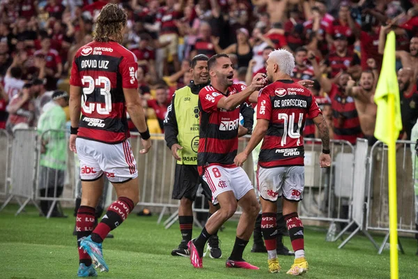 Rio Janeiro 2023 Flamengo Independiente Del Valle Celebração Gol Por — Fotografia de Stock