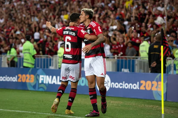 Rio Janeiro 2023 Flamengo Fluminense Goal Celebration Ayrton Lucas Flamengo — стокове фото