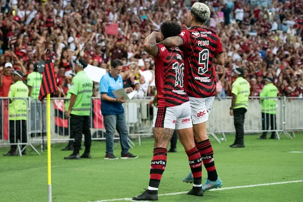 Rio Janeiro 2023 Celebração Meta Gabigol Flamengo Jogo Entre Flamengo — Fotografia de Stock