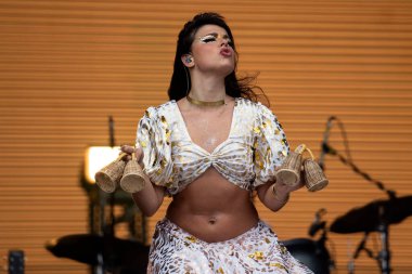 Rio de Janeiro (RJ), - 10 / 09 / 2022 - Rio de Janeiro 'nun batısındaki Cidade do Rock' ta düzenlenen Rock In Rio 2022 Festivali 'nin altıncı gününde, Banda Quero Sunumu 