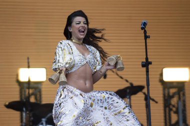 Rio de Janeiro (RJ), - 10 / 09 / 2022 - Rio de Janeiro 'nun batısındaki Cidade do Rock' ta düzenlenen Rock In Rio 2022 Festivali 'nin altıncı gününde, Banda Quero Sunumu 