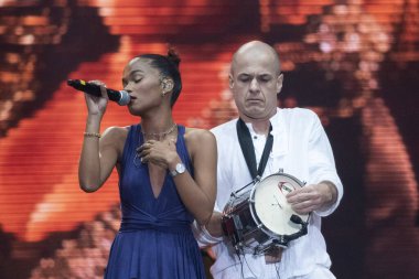 Rio de Janeiro (RJ), - 11/09/2022 - Agnes Nunes. Güç! Elza vive, Rio de Janeiro 'nun batısındaki Cidade do Rock' ta düzenlenen Rock in Rio 2022 Festivali 'nin yedinci gününde Sunset Stage' deki Elza Soares anısına düzenlenen konser.