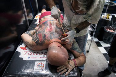 Rio de Janeiro, Brezilya - 10 Ocak 2020: Rio Dövme Haftası 'nın 8.' si, Rio de Janeiro 'nun New City mahallesindeki Sulamerica Kongre Merkezi' nde dünyanın en büyük dövme etkinliği kabul ediliyor. 