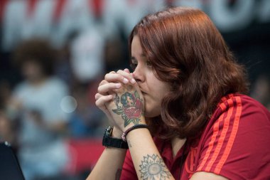 Rio de Janeiro, Brezilya - 19 Mayıs 2019: Maracanzinho 'da oynanan NBB 2018 / 2019 final karşılaşması Flamengo x Franca ile oynanan maç.