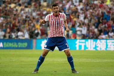 Rio de Janeiro 'da. Brezilya - 16 Haziran 2019: Paraguay, Amerika Kupası 2019 Maracana Stadyumu 'nda Katar' a karşı.