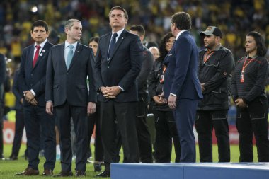 Rio de Janeiro, Brezilya - 07 Temmuz 2019: Brezilya Copa America 2019 Şampiyonu. Brezilya-Peru maçı Copa America 2019 finali için Rio de Janeiro 'nun kuzeyindeki Maracana Stadyumu' nda oynanacak..