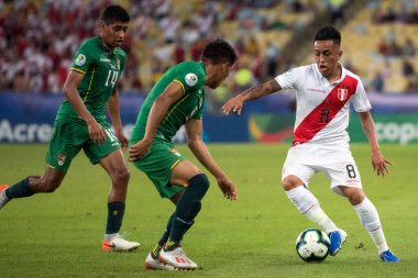 Rio de Janeiro, Brezilya - 18 Haziran 2019: Rio de Janeiro 'nun kuzeyindeki Maracana Stadyumu' nda düzenlenen CONMEBOL Copa America 2019 A Grubu 'nun ikinci turu için geçerli olan Bolivya x Peru maçı