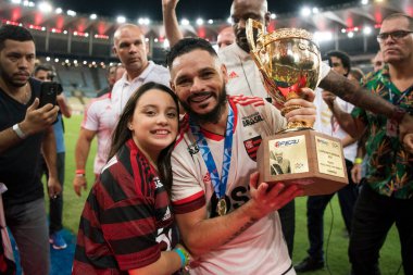 Rio de Janeiro, Brezilya - 21 Nisan 2019: Gabigol do Flamengo 'nun anılması. Maracana Stadyumu 'ndaki Carioca Şampiyonası finali için Flamengo x Vasco arasındaki maç.