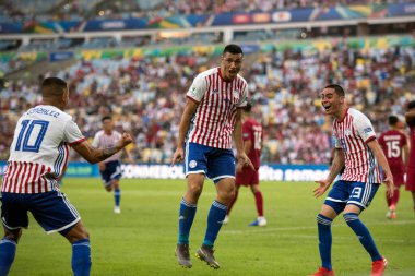 Rio de Janeiro 'da. Brezilya - 16 Haziran 2019: Paraguay, Amerika Kupası 2019 Maracana Stadyumu 'nda Katar' a karşı.