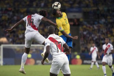 Rio de Janeiro, Brezilya - 07 Temmuz 2019: Brezilya Copa America 2019 Şampiyonu. Brezilya-Peru maçı Copa America 2019 finali için Rio de Janeiro 'nun kuzeyindeki Maracana Stadyumu' nda oynanacak..