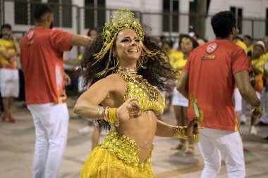 Rio de Janeiro, RJ, Brezilya - 16 Şubat 2019: Rio de Janeiro samba okullarının teknik denemesi