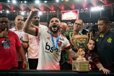 Rio de Janeiro, Brezilya - 21 Nisan 2019: Gabigol do Flamengo 'nun anılması. Maracana Stadyumu 'ndaki Carioca Şampiyonası finali için Flamengo x Vasco arasındaki maç.