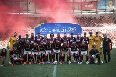 Rio de Janeiro, Brezilya - 21 Nisan 2019: Gabigol do Flamengo 'nun anılması. Maracana Stadyumu 'ndaki Carioca Şampiyonası finali için Flamengo x Vasco arasındaki maç.