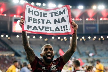 Rio de Janeiro, Brezilya - 21 Nisan 2019: Gabigol do Flamengo 'nun anılması. Maracana Stadyumu 'ndaki Carioca Şampiyonası finali için Flamengo x Vasco arasındaki maç.
