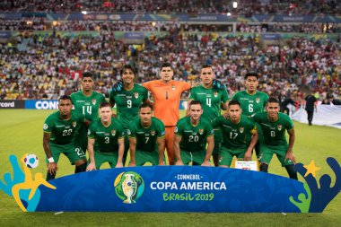 Rio de Janeiro, Brezilya - 18 Haziran 2019: Rio de Janeiro 'nun kuzeyindeki Maracana Stadyumu' nda düzenlenen CONMEBOL Copa America 2019 A Grubu 'nun ikinci turu için geçerli olan Bolivya x Peru maçı