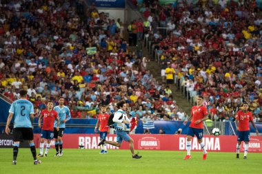 Rio de Janeiro, Brezilya - 24 Haziran 2019: Amerika Kupası 2019 Maracana Stadyumu 'nda Şili ve Uruguay karşılaşması