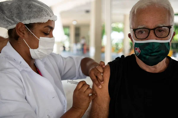 Rio Janeiro Brazilië Maart 2021 Mannen Vanaf Jaar Werden Gevaccineerd — Stockfoto