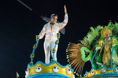 Rio de Janeiro, Brezilya - 22 Şubat 2020: Jogadora Marta Vieira. Rio Karnavalı 2020. Rio de Janeiro 'daki Samba Okulları Geçidi.