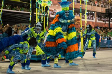 Rio de Janeiro, Brezilya - 23 Şubat 2020: Rio Karnavalı 2020. Rio de Janeiro 'daki Samba Okulları Geçidi.