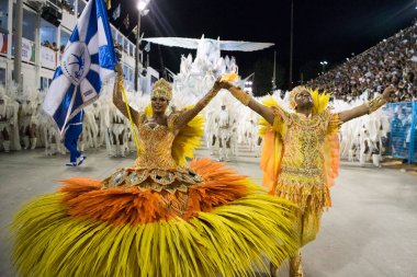 Rio de Janeiro, Brezilya - 24 Şubat 2020: Rio Karnavalı 2020. Rio de Janeiro 'daki Samba Okulları Geçidi.