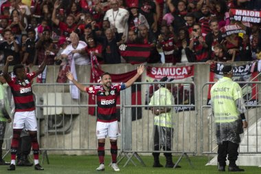 Rio de Janeiro (RJ), 10.05.2023 - Everton Ribeiro do Flamengo 'nun gol kutlaması. Flamengo x Gois ile Maracan 'da oynanan beşinci maç.. 