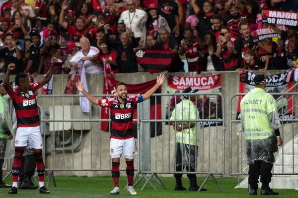 里约热内卢 2023年5月10日 Everton Ribeiro Flamengo的进球庆祝活动 弗拉门戈X戈瓦之间在马拉卡举行的巴西第五轮比赛 — 图库照片