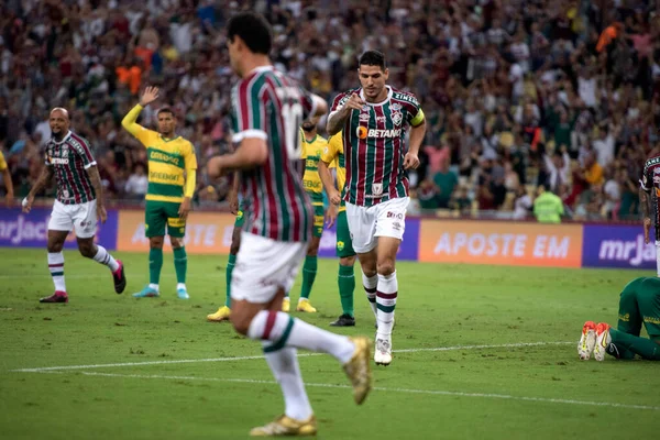 リオデジャネイロ 2023 フルミネンセによるゴールお祝い マラカンでのブラジル選手権第6戦のためのFluminense Cuiabの試合 — ストック写真