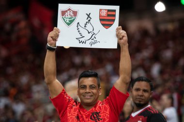 RIO DE JANEIRO, BRAZİL - 16 Mayıs 2023. Maracana Stadyumu 'nda Flamengo' ya karşı Fluminense