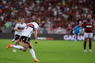 Rio de Janeiro (RJ), 12.08.2023 - Sao Paulo 'dan Lucas Moura' nın gol kutlaması. Flamengo x Sao Paulo arasındaki maç, Brezilya Şampiyonası 'nın 19. raundu için, Maracana' da.